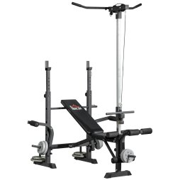 HOMCOM Adjustable Weight Bench with Pulley System, Incline Bench Press Set with Squat Rack, Leg Developer, Butterfly and Weight Storage, for Home Gym Full Body Workout