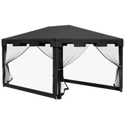 Outsunny 4 m x 3 m Gazebo with Sides, Outdoor Party Tent, Sun Shade Canopy with Mesh Sidewalls, Dark Grey