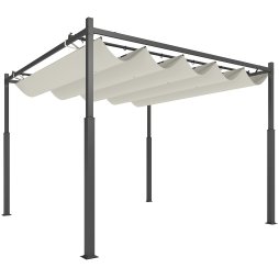 Outsunny 3 x 3(m) Metal Pergola with Retractable Roof and Magnetic Fixture, Outdoor Gazebo Garden Pergola Kit Sun Shade Canopy, UPF30+, 80mm Metal Column, Cream White