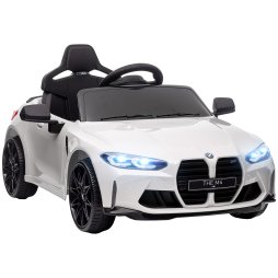 AIYAPLAY BMW M4 Licensed Electric Car for Kids, 12V Kids Electric Ride on with Remote Control, Suspension, Music, Horn, LED Lights, for Ages 3-5 Years, White