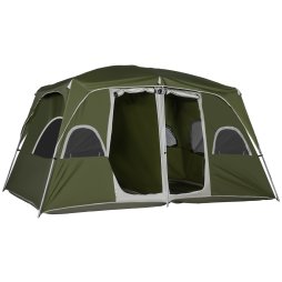 Outsunny 2 Room Camping Tent, Family Tent 4-8 Person with Large Mesh Windows, Easy Set Up for Backpacking Hiking Outdoor, Green
