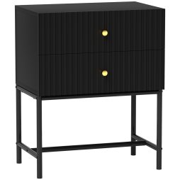 HOMCOM Bedside Table with 2 Drawers, Modern Bedside Cabinet with Storage and Metal Legs for Bedroom, Living Room, Black