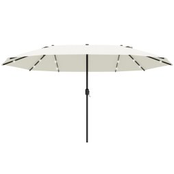 Outsunny 4.4m Double-Sided Sun Umbrella Garden Parasol Patio Sun Shade Outdoor with LED Solar Light, NO BASE INCLUDED, Cream White