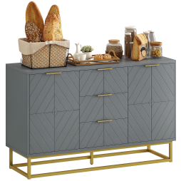 HOMCOM Sideboard for Living Room, Modern Storage Cabinet with 3 Drawers and Adjustable Shelves, Freestanding Cupboard for Dining Room, Kitchen, Grey