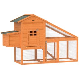 PawHut Chicken Coop with Run Outdoor, Wooden Hen House, Poultry Coop with Nesting Box, Slide-out Tray, Ramp, Perches, Asphalt Roof, 179 x 67 x 115cm