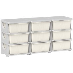 HOMCOM Kids Storage Units with 9 Drawers 3 Tier Chest Vertical Dresser Tower Toy Organiser for Nursery Playroom Kindergarten Cream