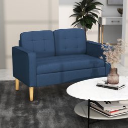 HOMCOM Modern 2 Seater Sofa with Hidden Storage, 117cm Tufted Cotton Couch with Wood Legs, Compact Loveseat for Living Room, Kitchen