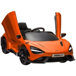 AIYAPLAY McLaren 765LT Licensed Electric Car for Kids with Butterfly Doors, 12V Kids' Electric Ride on with Remote Control, Transport Wheels, LED Lights, MP3 Music, Horn, for 3-6 Years, Orange