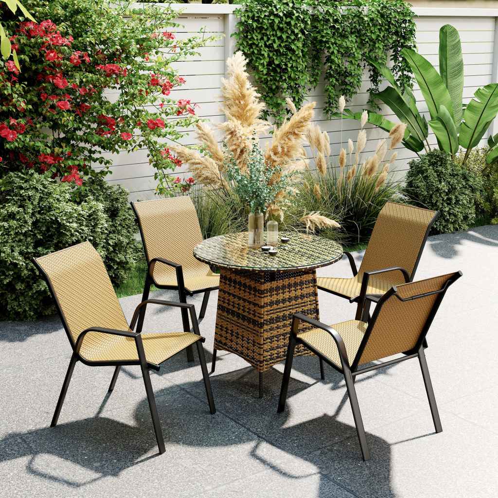 Outsunny Stackable Outdoor Chairs Set of 4, Rattan Garden Chairs with ...
