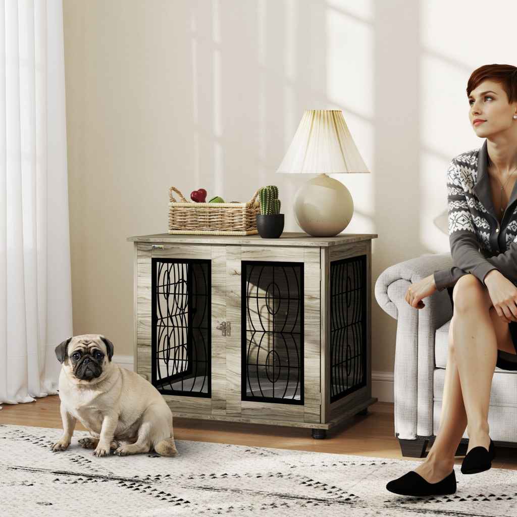PawHut Dog Crate Furniture, Dog Cage with Soft Washable Cushion ...