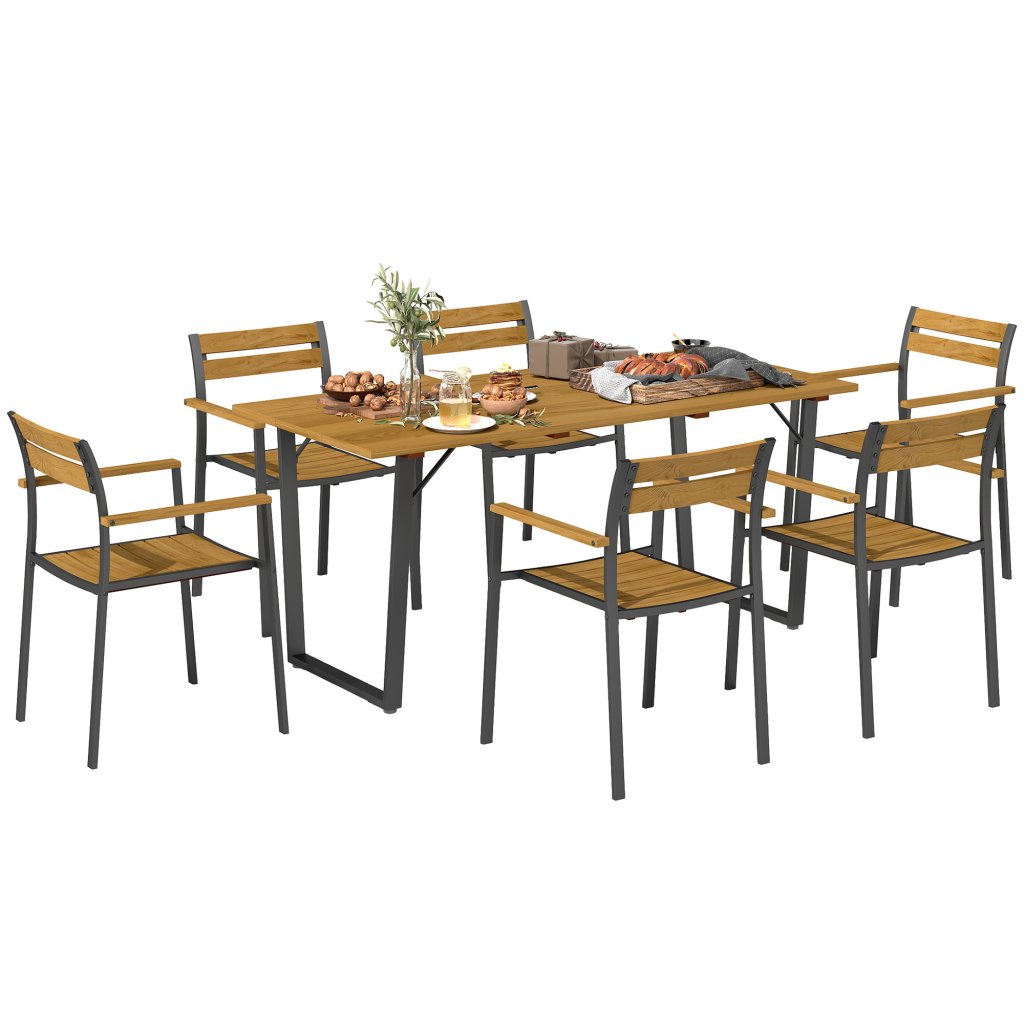 Outsunny 7 Piece Garden Dining Set with Stackable Chairs & Table: Yavolo
