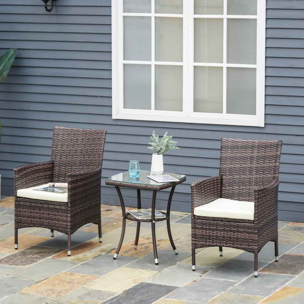 Outsunny 2 Pieces Outdoor PE Rattan Dining Chairs Set with Cushion ...