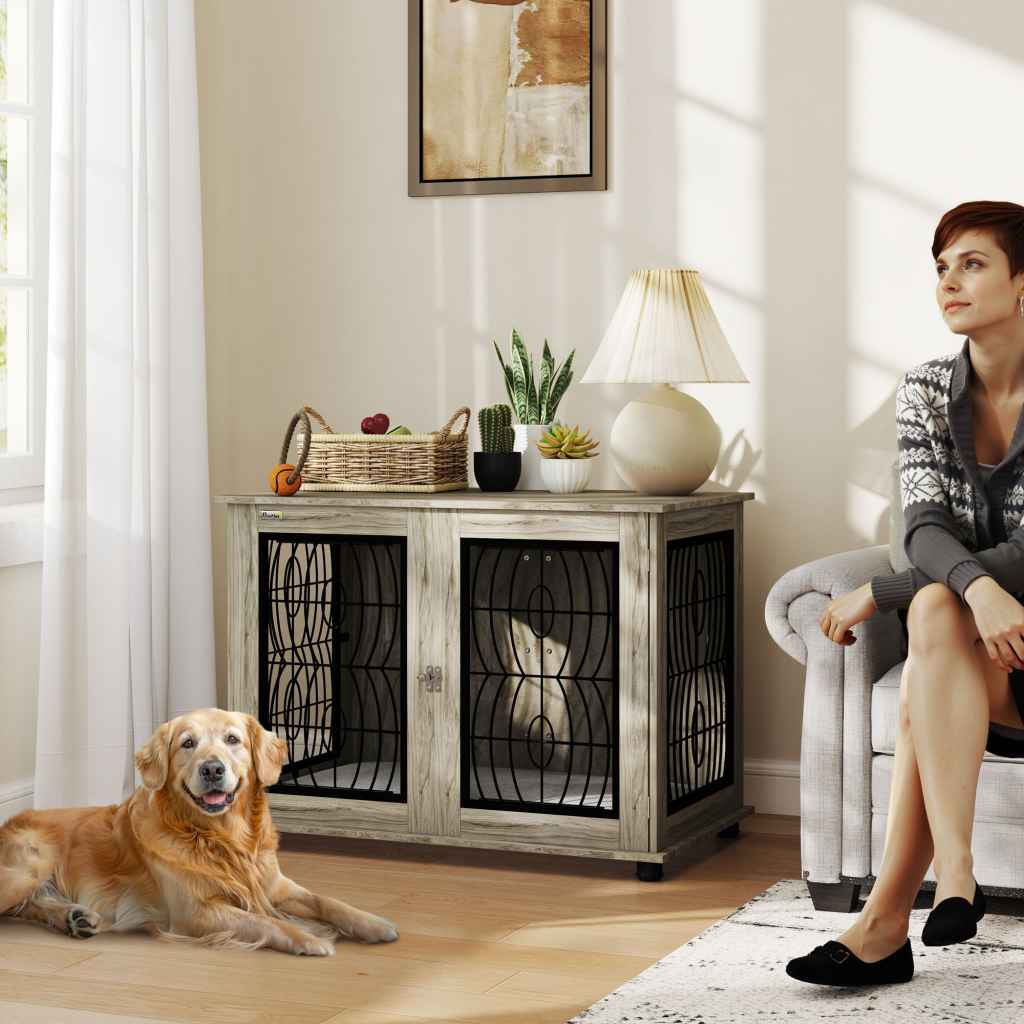 PawHut Dog Crate Furniture, Dog Cage with Soft Washable Cushion ...