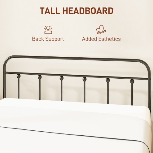 HOMCOM 4ft6 Double Bed Frame with Underbed Storage, Metal Platform Bed frame with Tall Headboard, Footboard and Steel Slat Support, No Box Spring Needed, Easy Assembly, Black