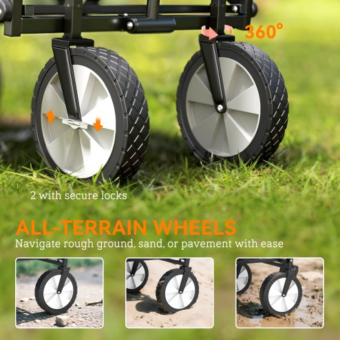 Outsunny 90L Festival Trolley on Wheels, Folding Camping Trolley Cart with Adjustable Handle, Portable for Outdoor, Garden, Shopping, Fishing, Blue