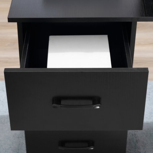 HOMCOM Computer Desk, Writing Table, PC Workstation with 3 Storage Shelves and Drawers, Black Handle, for Home Office