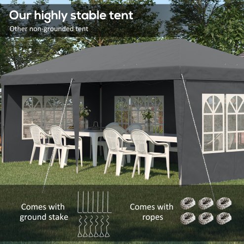 Outsunny 3 x 6m Garden Pop Up Gazebo, Height Adjustable Marquee Party Tent with Sidewalls, Storage Bag, Grey