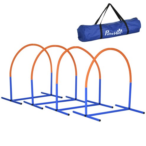 PawHut Dog Agility Equipment,4PCs Portable Dog Play Run Jump Obedience Training Set w/ Agility Bows, Carry Bag