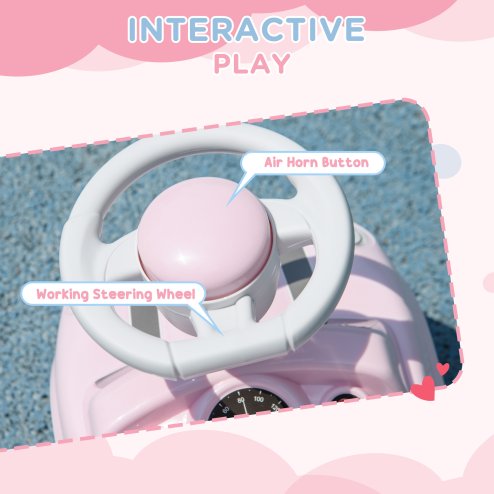 AIYAPLAY Ride On Car Foot To Floor Sliding Car Push Along Car with Air Horn, Anti-Over-Backwards Design, for Toddler from 18 to 36 Months - Pink