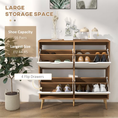 HOMCOM Modern Shoe Cabinet with 4 Flip Drawers and Adjustable Shelf, Hallway Shoe Cupboard Storage Organizer for 16 Pairs of Shoes