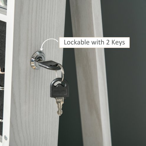 HOMCOM 360° Swivel Jewellery Cabinet with Full Length Mirror, Lockable Jewellery Organiser with Built-in Makeup Mirror and Storage Shelves for Bedroom, White