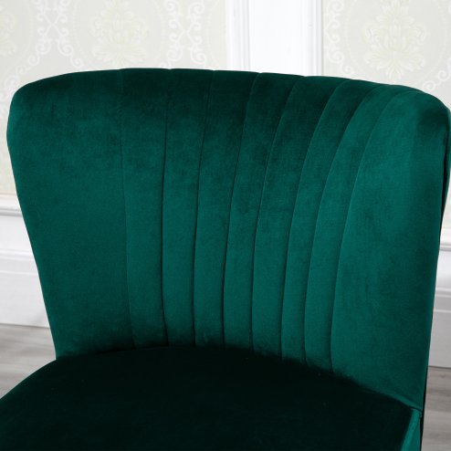 HOMCOM Velvet Accent Chair Occasional Tub Seat Padding Curved Back with Wood Frame Legs Home Furniture Green