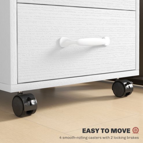 HOMCOM 3-Drawer Filing Cabinet, Mobile File Cabinet for Home Office, Small Rolling Filing Cabinet, Printer Stand, Under Desk File Cabinet for A4, Letter-Size Files, White Wood Grain