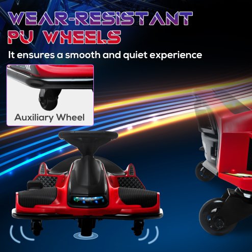 HOMCOM 12V Electric Go Kart for Kids, Battery Powered Ride on Drift Car with Music, Colourful LED Lights, Slow-Start, for Ages 8-12 Years, Red