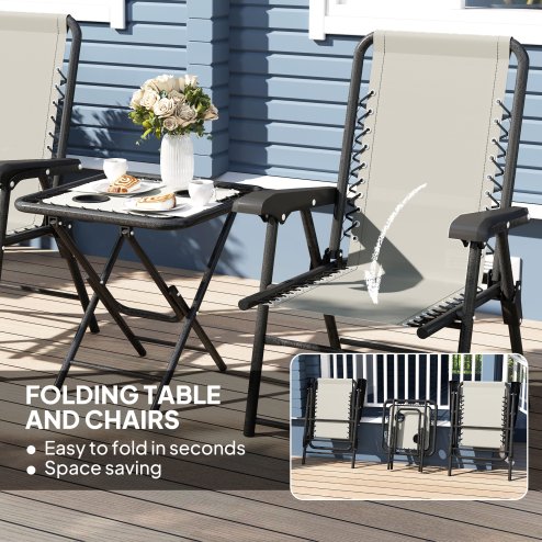 Outsunny 3 Pieces Garden Bistro Set, Folding Table and Chairs Set, Metal Garden Furniture Set with Cup Holders for Outdoor, Patio, Balcony, Dark Grey