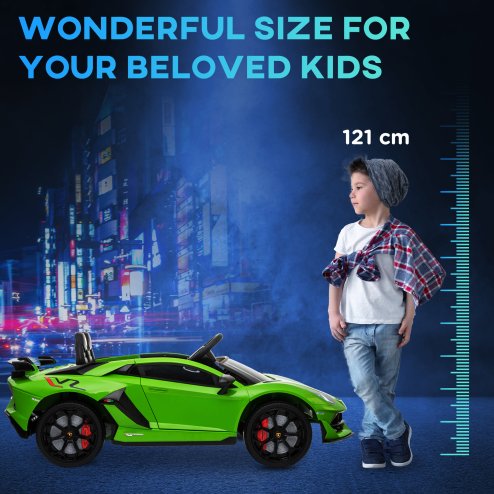 HOMCOM Lamborghini Aventador Licensed 12V Kids Electric Ride On Car Racing Car Toy with Parental Remote Control Battery-powered 2 Motors Music Lights for 3-8 Years Old Green
