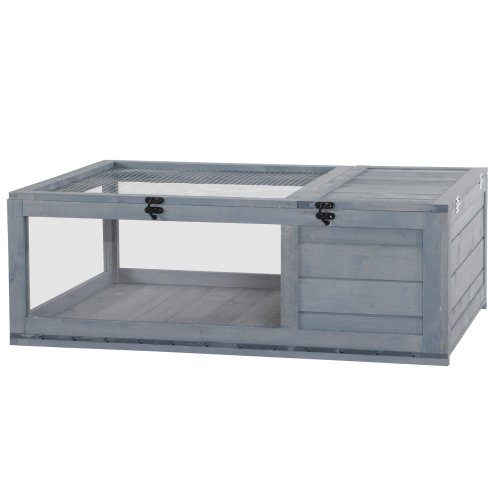 PawHut Tortoise House, Wooden Tortoise Enclosure Small Reptile House with Mesh Roof, Removable Side Panel, for Indoor - Grey