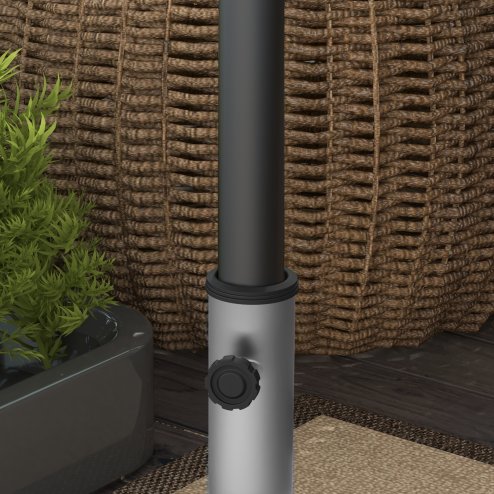 Outsunny 28kg Granite Parasol Base, Heavy Duty Square Umbrella Stand with Wheels and Retractable Handle, Parasol holder for 32mm, 38mm, 48mm Poles, Grey
