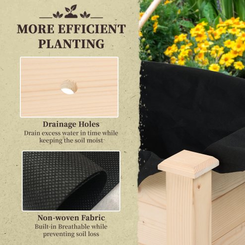 Outsunny Raised Bed for Garden, Wooden Elevated Planter Box with Bed Liner, for Flower Vegetable Herb, 86L x 46W x 76Hcm