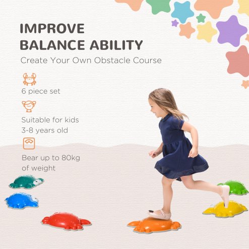 ZONEKIZ Stepping Stones Kids, 6PCs Crab-Designed Balance River Stones with TPE Anti-Slip Edge, Indoor Outdoor Sensory Toy, Obstacle Courses, Stackable