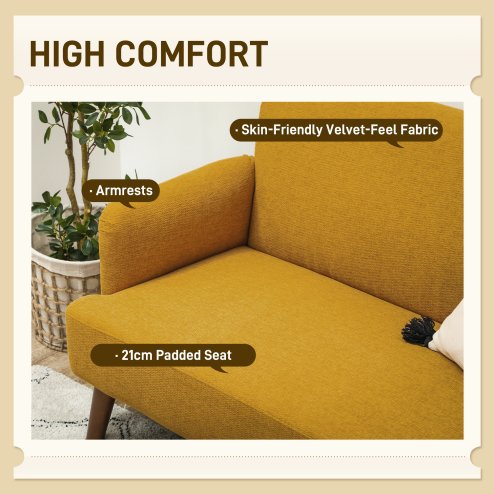 HOMCOM 2 Seater Sofa, Small Sofa Couch with 21cm Thick Padding and Wood Legs, Modern Velvet Feel Fabric Loveseat for Living Room, Bedroom, Home Office