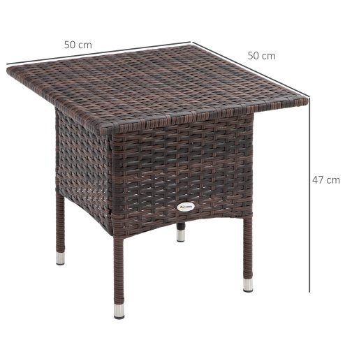 Outsunny Rattan Side Table, Outdoor Coffee Table with Plastic Board Under the Full Woven Table Top for Patio, Garden, Balcony, Mixed Brown