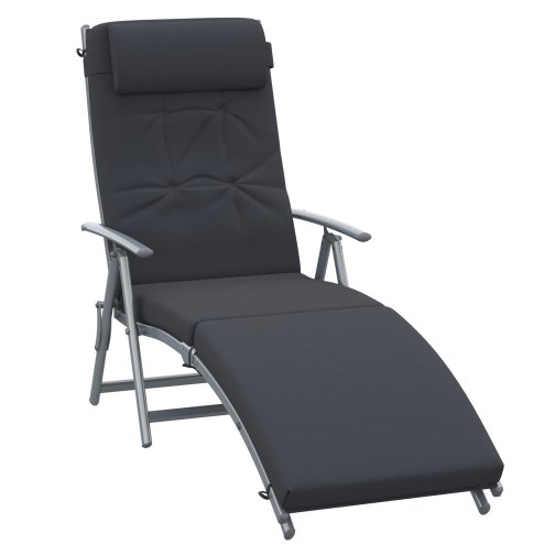 Outsunny Sun Lounger Steel Frame Outdoor Folding Chaise Texteline Lounge Chair Recliner with Headrest & 7 Levels Adjustable Backrest, Black Image