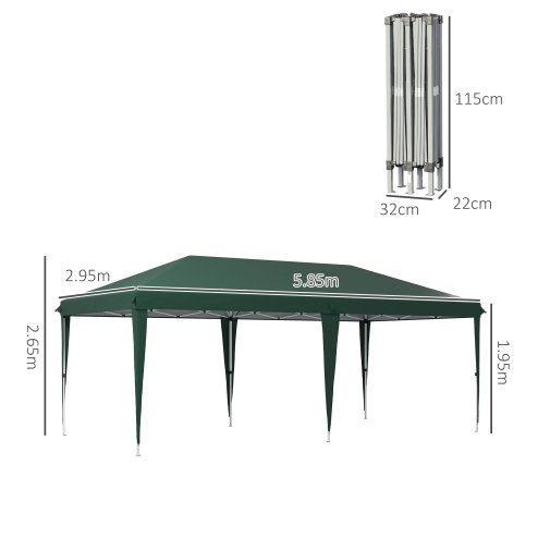 Outsunny Pop Up Gazebo 3 x 6m, Foldable Canopy Tent, Height Adjustable Wedding Awning Canopy w/ Carrying Bag, Green
