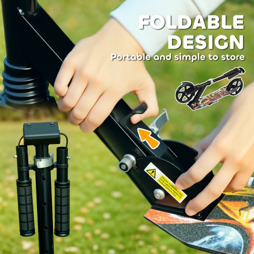 AIYAPLAY Kids Scooter, Foldable Kick Scooter with Adjustable Handlebar, 200mm Big Wheel, Rear Fender Brake, Gift for Ages 6-12 Years, Boys and Girls, Black