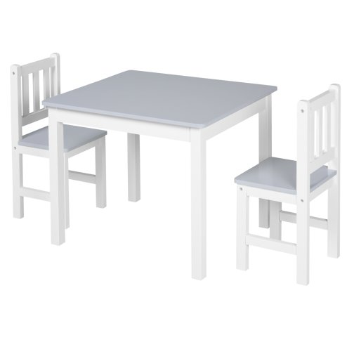 HOMCOM Kids Table and Chair Set 3 Pieces Toddler Preschoolers Desk with 2 Chairs for Indoor Study Rest Snack Time Grey Image