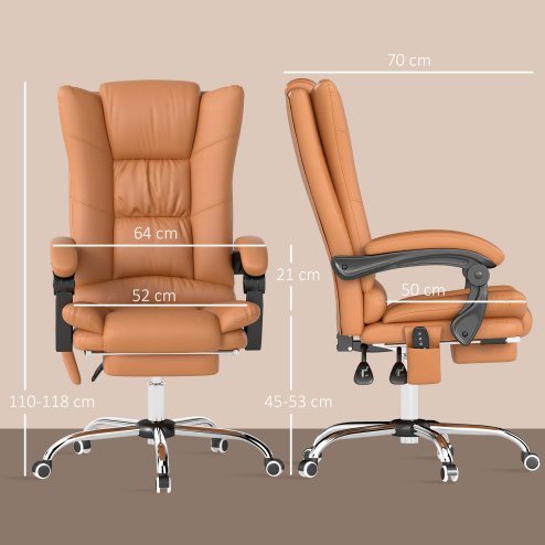 Vinsetto High Back Vibration Massage Office Chair, Heated Reclining PU Leather Computer Chair with 135° Reclining Back and Footrest, Light Brown