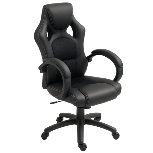Vinsetto Gaming Chair Faux Leather Swivel Computer Racing Gamer Desk Chair for Home Office with Wheels, Black Image