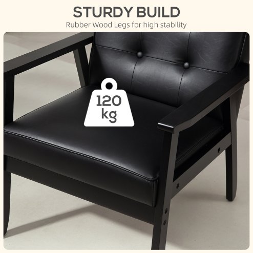 HOMCOM Armchair, PU Leather Accent Chair, Occasional Chair with Rubber wood Frame for Living Room, Reception, Bedroom, Balcony, Black