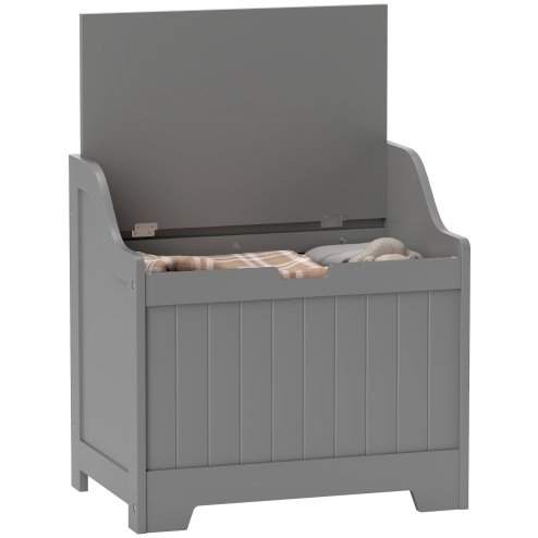 HOMCOM Storage Chest, Storage Trunk with Safety Hinge and U-shaped Cut-out Pull, Wooden Storage Box for Living Room, Entryway, 56.4 x 38 x 56 cm Image