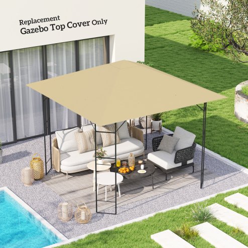 Outsunny 3 x 3(m) Gazebo Canopy Replacement Cover, Garden Gazebo Roof Replacement with Drain Holes, Water Resistant PVC Coating, 370g, UPF30+, TOP COVER ONLY