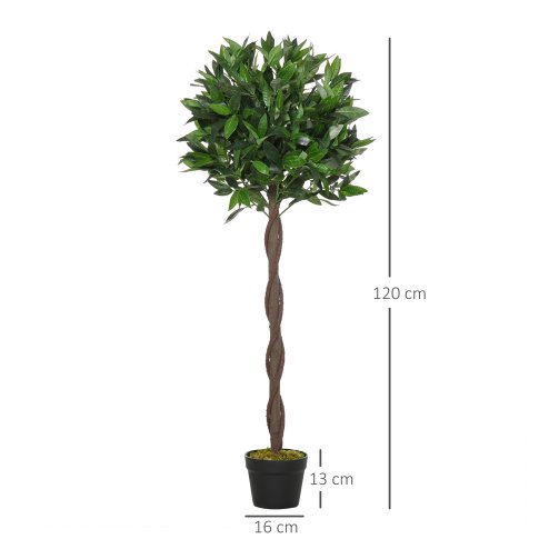 Outsunny Artificial Bay Laurel Topiary Trees w/ Pot Fake, Set Of 2 120cm/4FT Indoor Outdoor Greenery Plant Home Office Garden Decor Green