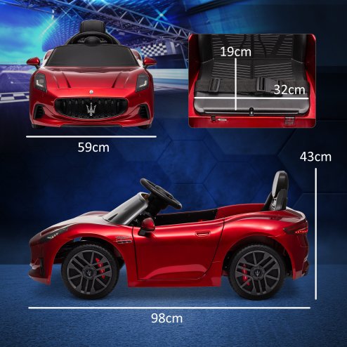 AIYAPLAY Maserati Licensed Electric Car for Kids, 12V Kids Electric Car with Remote Control, LED Light, MP3, Music, Soft Start, Horn, Ride on Car for 3-5 Years, Wine Red