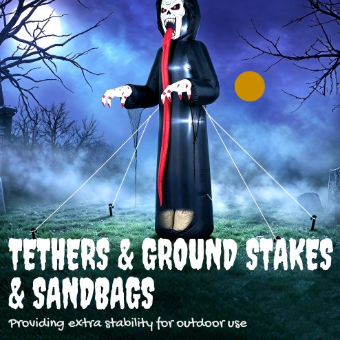Outsunny 10 FT Halloween Inflatable Skeleton, Scary Halloween Decoration, Inflatable Giant Long Tongue Skeleton Blow Up Decoration with Built-in LED Lights for Yard Garden Indoor Outdoor Decor
