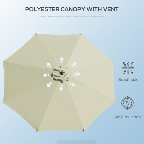 Outsunny 3(m) Tilting Parasol Garden Umbrellas, Outdoor Sun Shade with 8 Ribs, Tilt and Crank Handle for Balcony, Bench, Garden - Beige