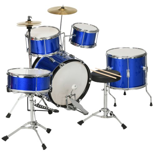 AIYAPLAY Drum Kit for Kids, Full Sized Drum Set with Five Drums, Two Cymbals, Stool, Drumsticks, Pedal, Cymbals, Musical instrument Toy, Blue